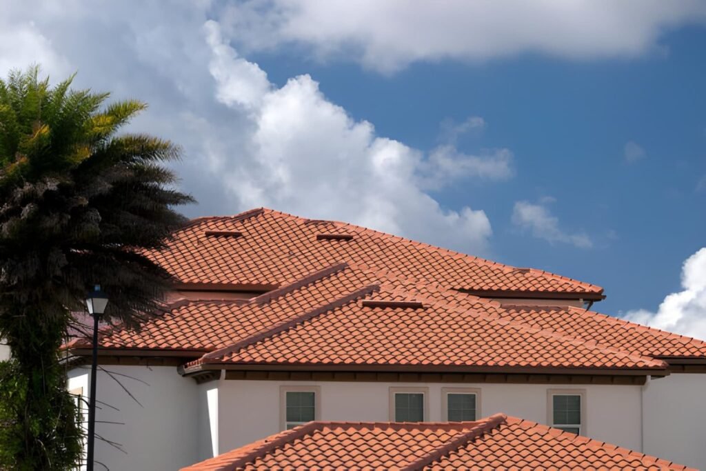Closeup of house rooftop covered with ceramic shingles. (1)