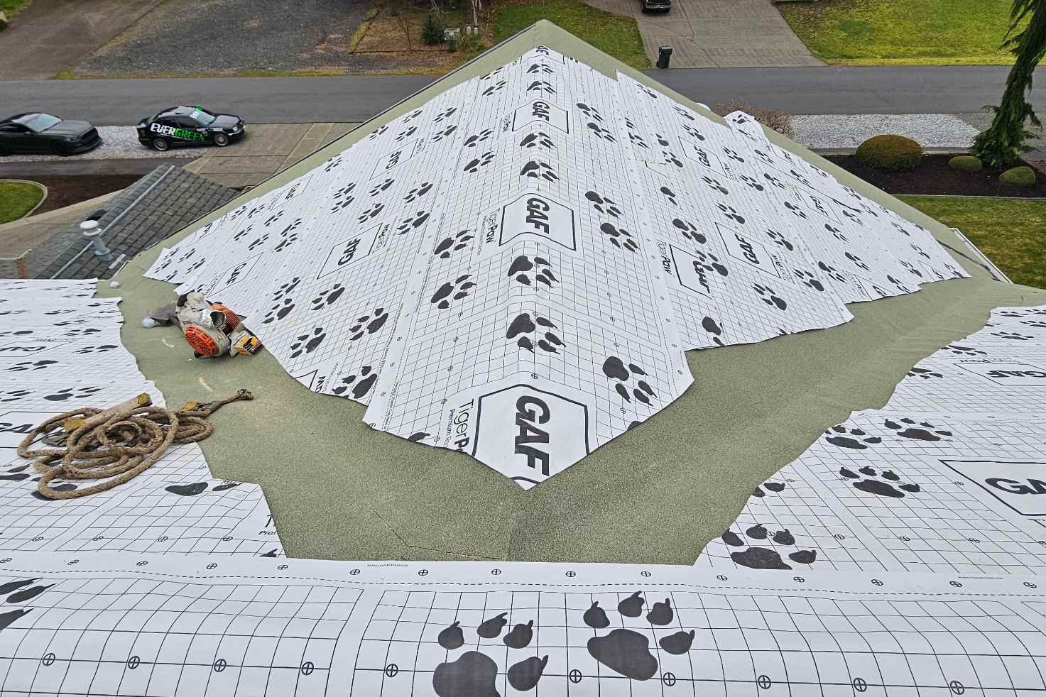Residential roof exposed to wet and cloudy Washington weather